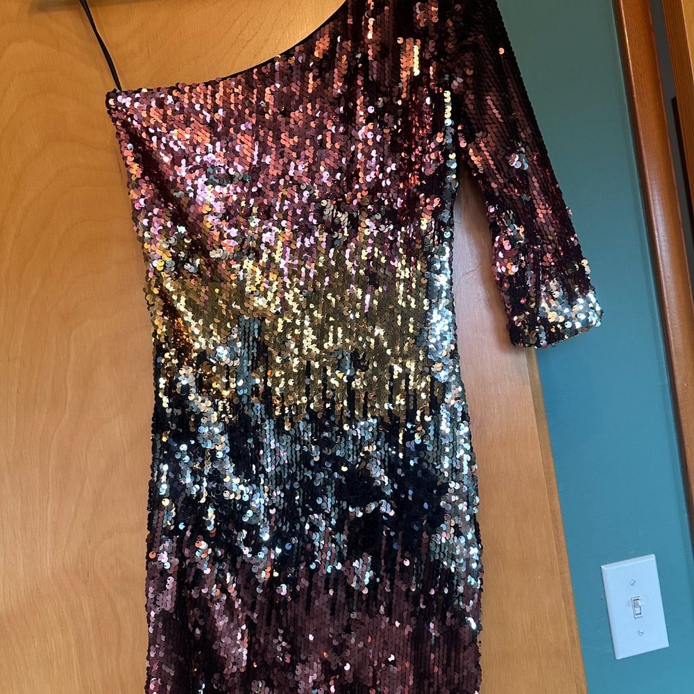 Bebe 1-Shoulder Sequin Multi-Color Mini Dress - image 2